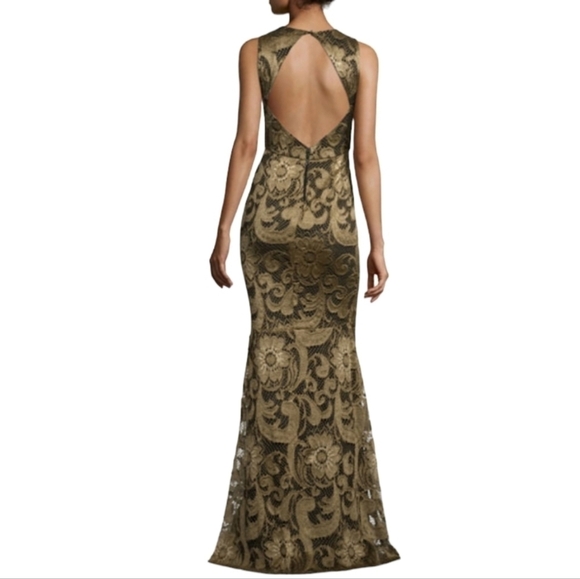 Alice & Olivia Roxie Bronze Black Lace Diamond Back Cut out Gown Event Dress - Picture 2 of 16